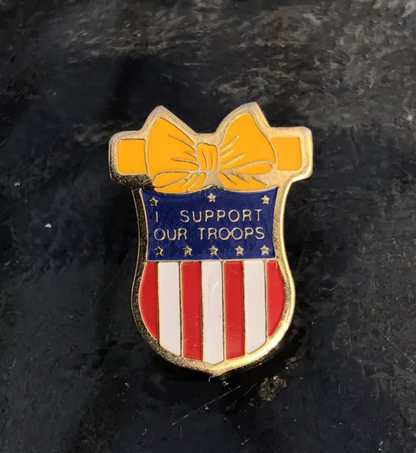 I Support Our Troops Yellow Ribbon USA Flag Collectors Metal Travel Lapel Pin