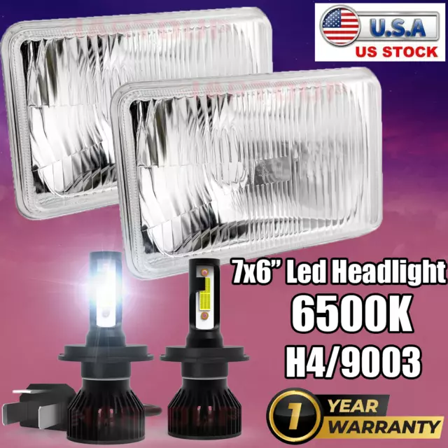 Pair For 82-93 Chevy S10 Blazer GMC S15 7x6" Projector LED Headlights Hi/Lo Beam