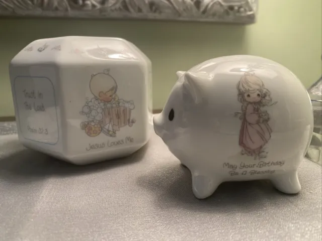 Set of 2 1987 Vintage Precious Moments Banks Lord Is My Shepherd & Birthday Pig