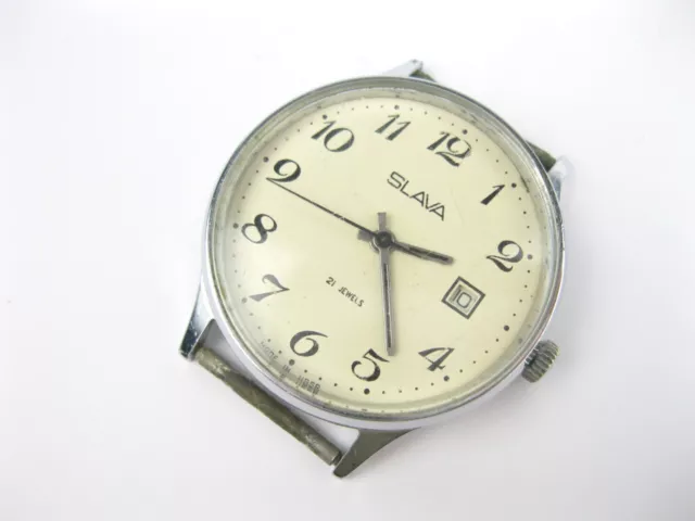SLAVA 21jew 2414 Calendario vintage uomo orologio da polso meccanico Unione Sovietica URSS