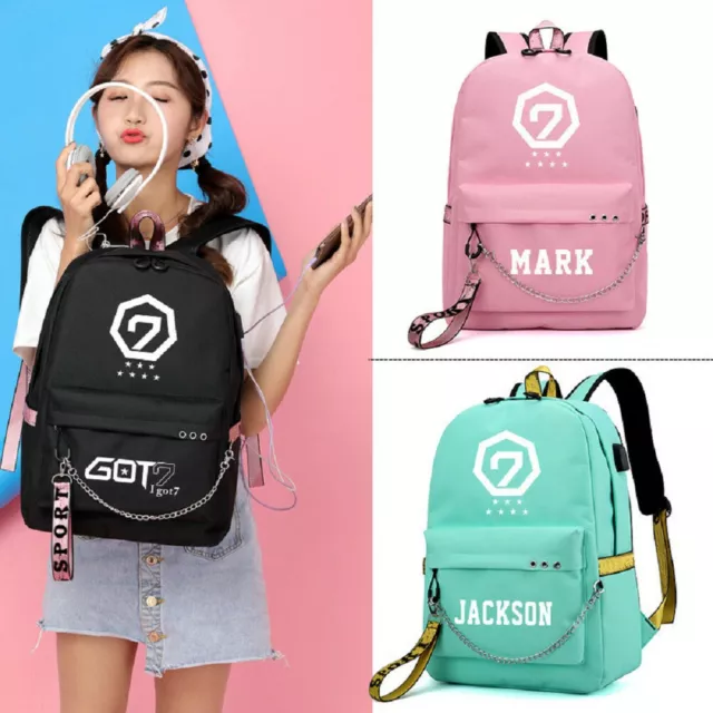 Kpop GOT7 Mark Bambam Canvas School Backpack Laptop with USB Headphone Hole