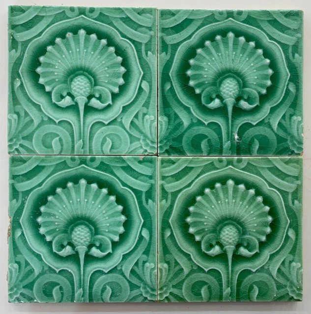 Tiles 4 pc Set England Majolica Rare Vintage Antique Collectible 1920s