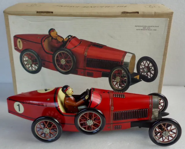 JUGUETE PAYA TINPLATE CAR #1970 - 48cm Auto Bugatti Rojo 1930 - Lt Ed 5000