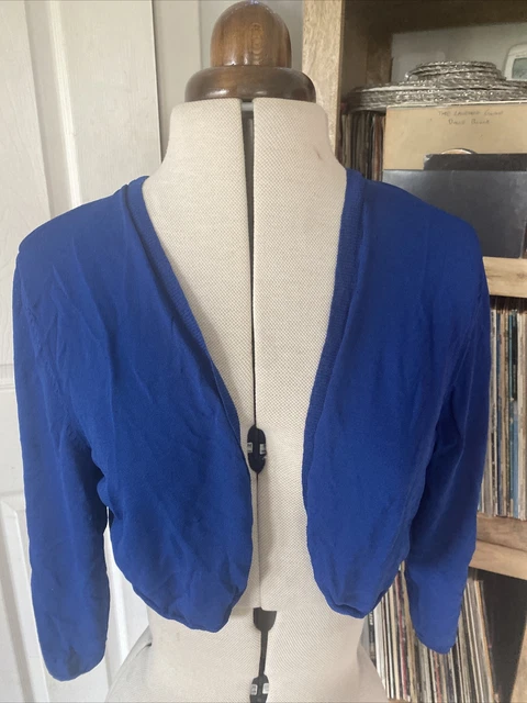 Cardigan ritagliato monsoon blu cobalto elasticizzato bolero taglia 20