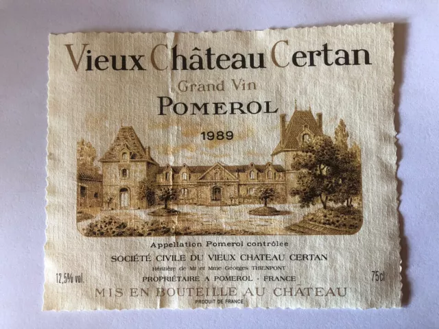 Étiquette Vin Vieux Château Certan 1989 Pomerol Grand Vin