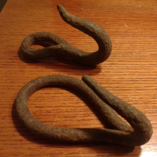 Blacksmith Hand Forged Antique Small 4 1/2" O Hook & Medium 5" O Hook U.s.a.