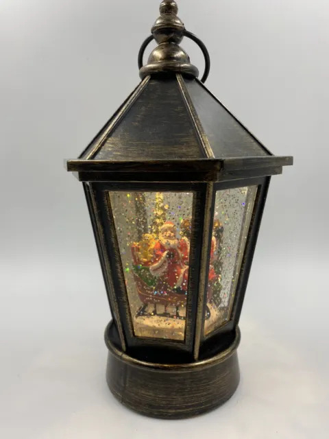 Vintage Light Up Christmas  Lantern Santa Snow Globe