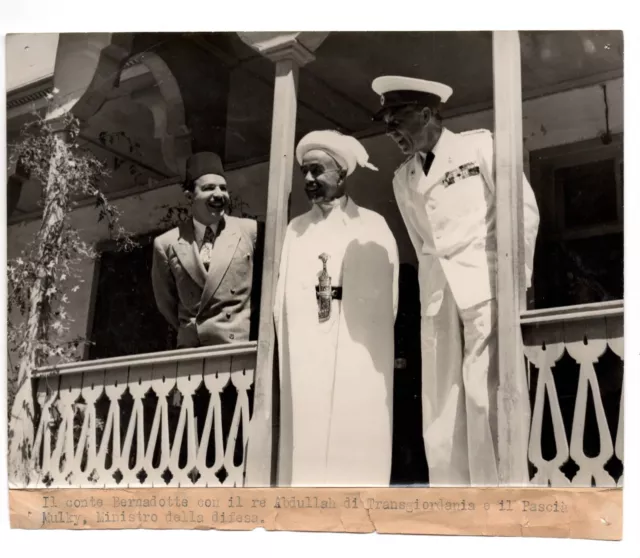 Conte Folke Bernadotte King Abullah Jordan    Press  Photo  Londra Fotografia