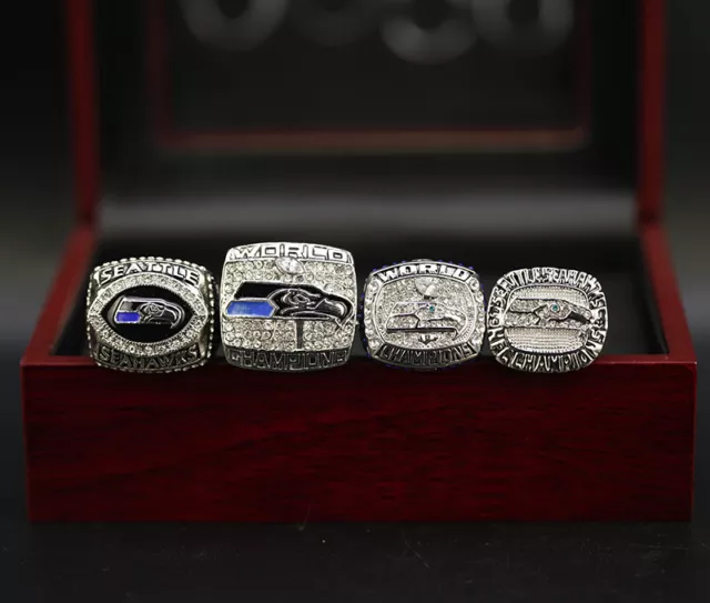4 Stück NFL Seattle Seahawks Championship Ring Replik mit Display Box Super Bowl