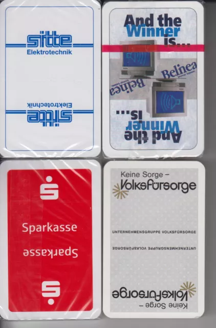 4 neue Werbe Skat Spiele,Franz.Farben,Belinea,Sparkasse ,3 x Folie +OV,P= € 1,60