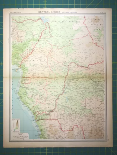 Central Africa Plate 74 - Vintage 1922 Times World Atlas Antique Folio Map