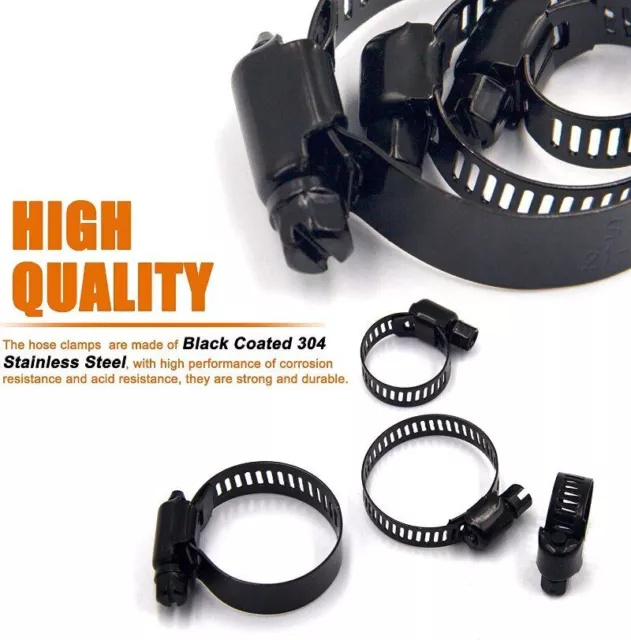 10Pcs Black Hose Clamps Kit Stainless Steel 6-38mm Worm Gear Spring Adjustable 2