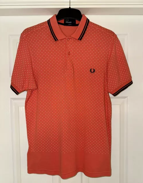 Fred Perry Polka Dot Polo Neck Shirt - Mens - Pink With White Dots - Size Small
