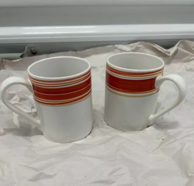 Corelle Coordinates Stoneware White Red Orange Stripes Lot of 2