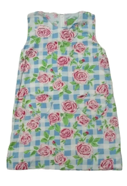 Lilly Pulitzer Minnie Shift Dress GIRLS 8 Blue Pink Gingham Rose Flowers Barbie