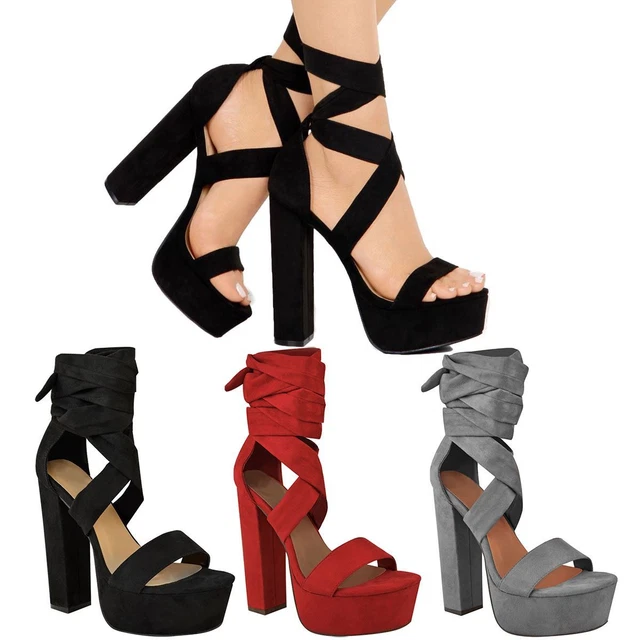 Sandali donna donna tacco alto a blocco grossi alla caviglia cravatta plateau scarpe taglia