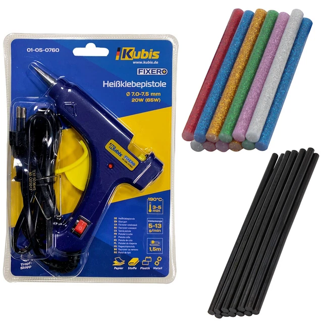 Juego de pistolas adhesivas 20 (65) W + pasadores de colores brillantes 12 unidades + 12 negro