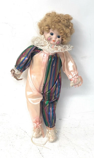 Vintage Clown Girl Doll Blonde Hair Blue Eyes Face Painted With Flowers ArtMark