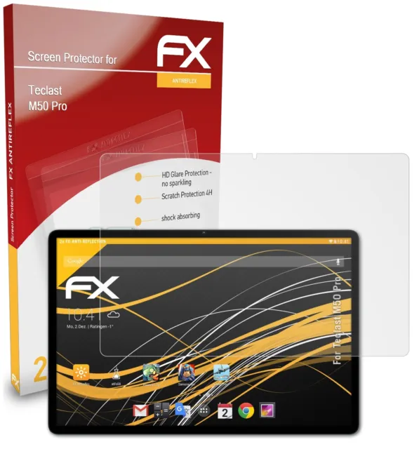 atFoliX 2x Panzerfolie für Teclast M50 Pro Schutzfolie matt&stoßfest Folie