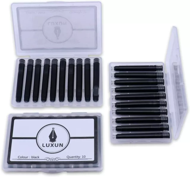 30 Pack Luxun Fountain Pen Ink Cartridges Black Color - Set of 30 Refill 3.4 mm
