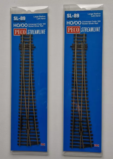 2 x Peco SL-89 Large Radius Left Hand Nickel Silver Streamline Turnout Points.