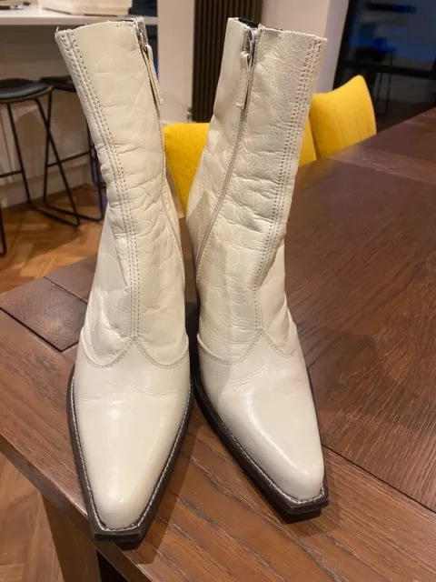 Topshop Leather Cowboy Boots Size 7 40 leather cream calf / ankle Festival