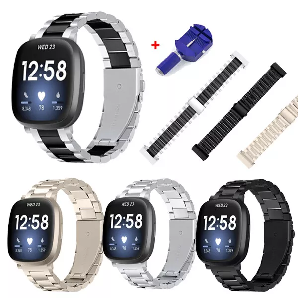 Stainless Steel Metal watch Band For Fitbit Versa 3 / Sense Bracelet Wrist Strap