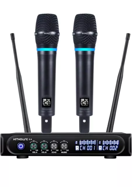 Kithouse S9 UHF Rechargeable Wireless Cordless Karaoke Microphone System