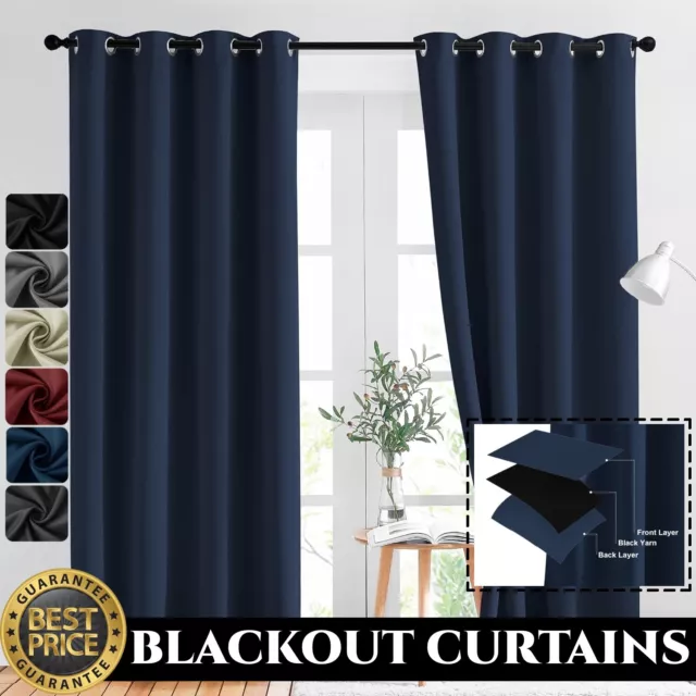 2X Blockout Curtains 100% Blackout Window Curtain Fabric Pair Eyelet for Bedroom