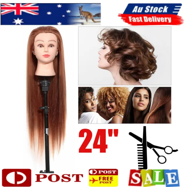 24'' Long Hair Training Head Practice Salon Hairdressing Mannequin Doll Model AU
