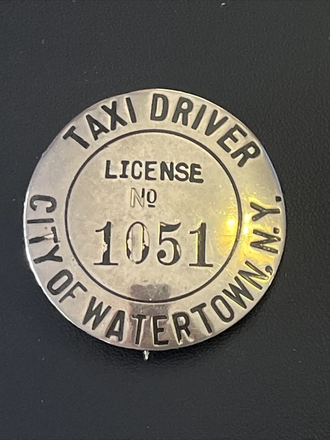 Taxi Driver/Chauffeur badge from Watertown, NY, Undated with original pin intact Taxi Driver/Chauffeur badge from Watertown, NY, Undated with original pin intact