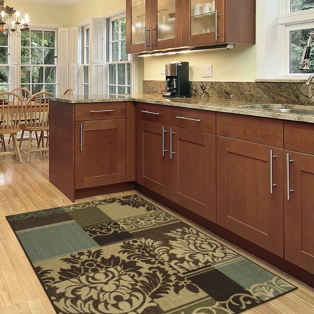 Machine Washable Damask Design Non-Slip Rubberback 3x5 Traditional Area Rug F...