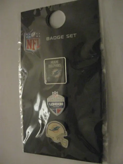 2017 Nfl London Miami Dolphins American Football Set Of 3 Metal Pin Badges