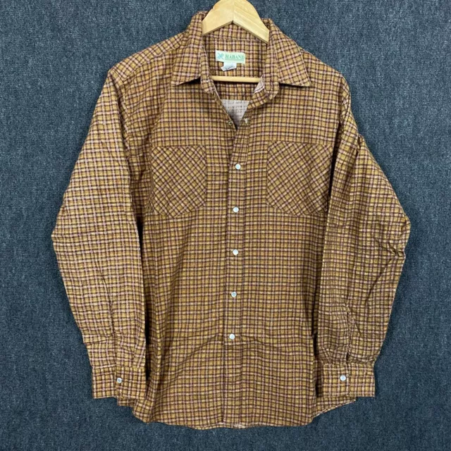 Haband Mens Shirt Size M Brown Tan Pearl-Snap Western Cowboy Pockets