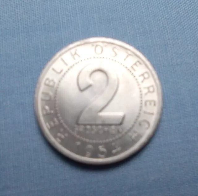 1954 Austria 2 Groschen Coin "UNC"  KM#2876 Composition Aluminum (Lot A)