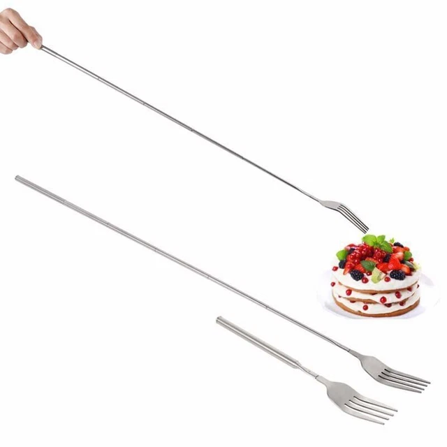 Tenedor extensible telescópico de acero inoxidable, tenedor largo para cena, fru