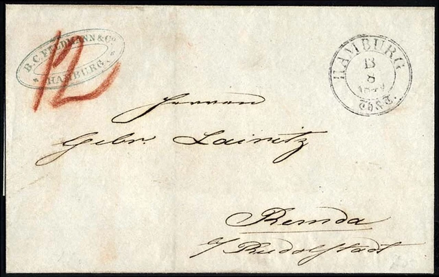 HAMBURG-THURN UND TAXISCHES O.P.A. 1849, HAMBURG Th.& T., K3 auf Briefhülle n. R