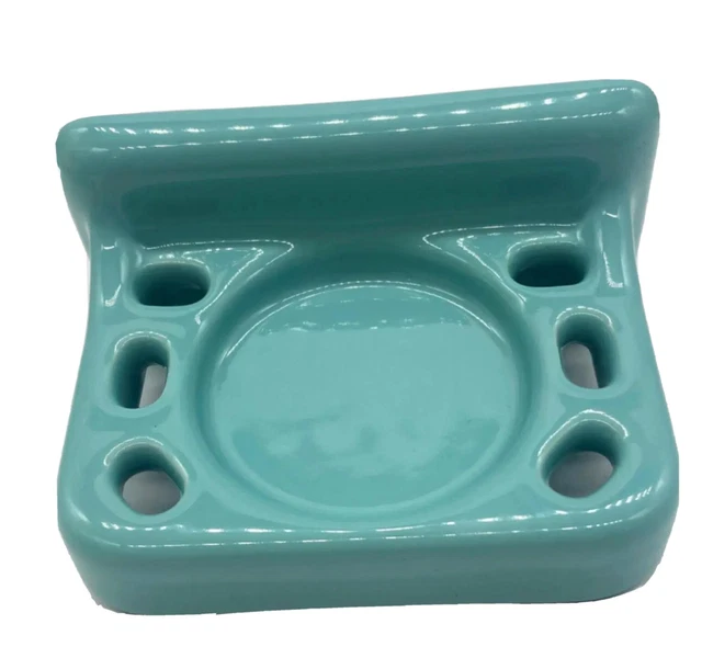 VTG Turquoise Aqua Blue Ceramic Tile-In Wall Mount Bathroom Toothbrush Holder