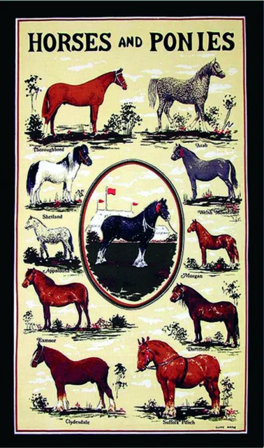 Horses & Ponies Tea Towel 100% Cotton Stow Green Kitchen Baking 74 x 46cm