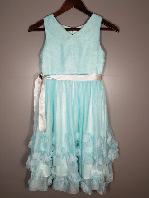 Abito Monsone Ragazze Età 10 In Perfette Condizioni Verde Chiffon Floreale Festa Estiva 36" Ba933