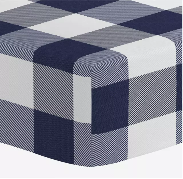 Carousel Designs Buffalo Check Dust Ruffle Crib Skirt, Navy & White, 17 in. drop