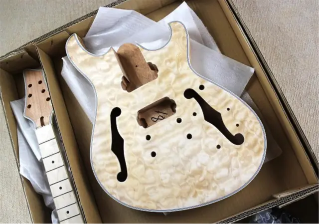 DIY Electric Guitar Kits Semi-Hollow Body Clouds Maple Veneer Languedoc Guitar