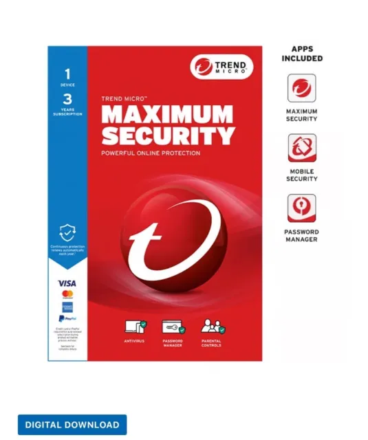 Trend Micro MAXIMUM SECURITY  1 Device 3 Years - Email Delivery