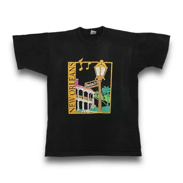 VTG 90s FOTL New Orleans Bourbon Street Destination T Shirt Adult L Black