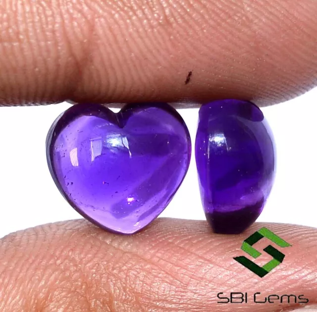 12x12 mm Natural Amethyst Heart Shape Cabochon Pair 13.22 CTS Loose Gemstones 3