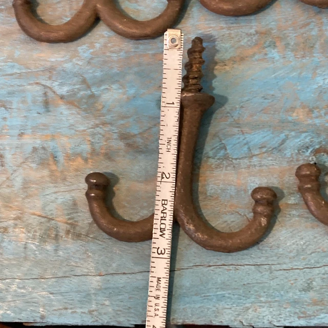 Lot 5 Vtg Double Hooks Cast Iron Acorn Coat Wardrobe Antique 2