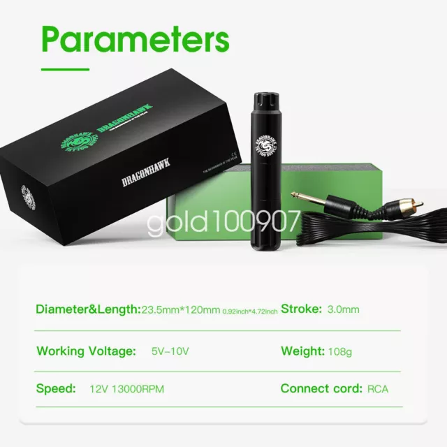 Kit set tatuaggi Dragonhawk alimentatore wireless penna motore aghi cartuccia inchiostro 2