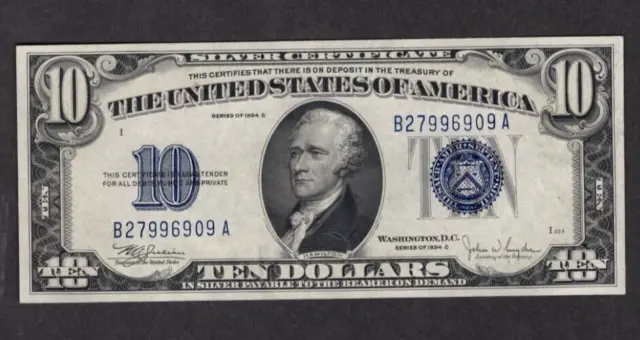 Lot of 6 1934 $10 Ten Dollar Bills Blue Seal Silver Certificate S441