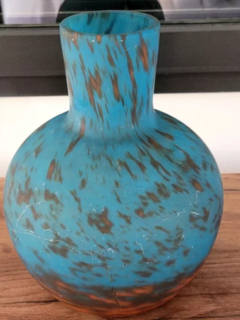 Vase boule Art-Déco Pâte de verre marqué Lorrain Bleu...