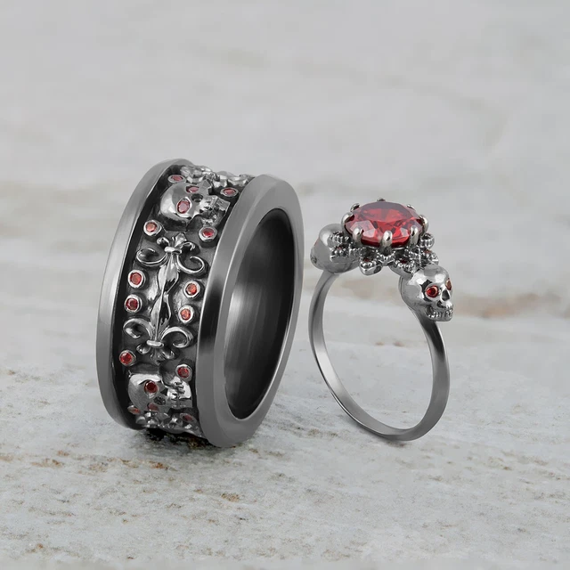 Vampire Tête de Mort Bague Parure Gothique Fiançailles pour Lui Elle Couple